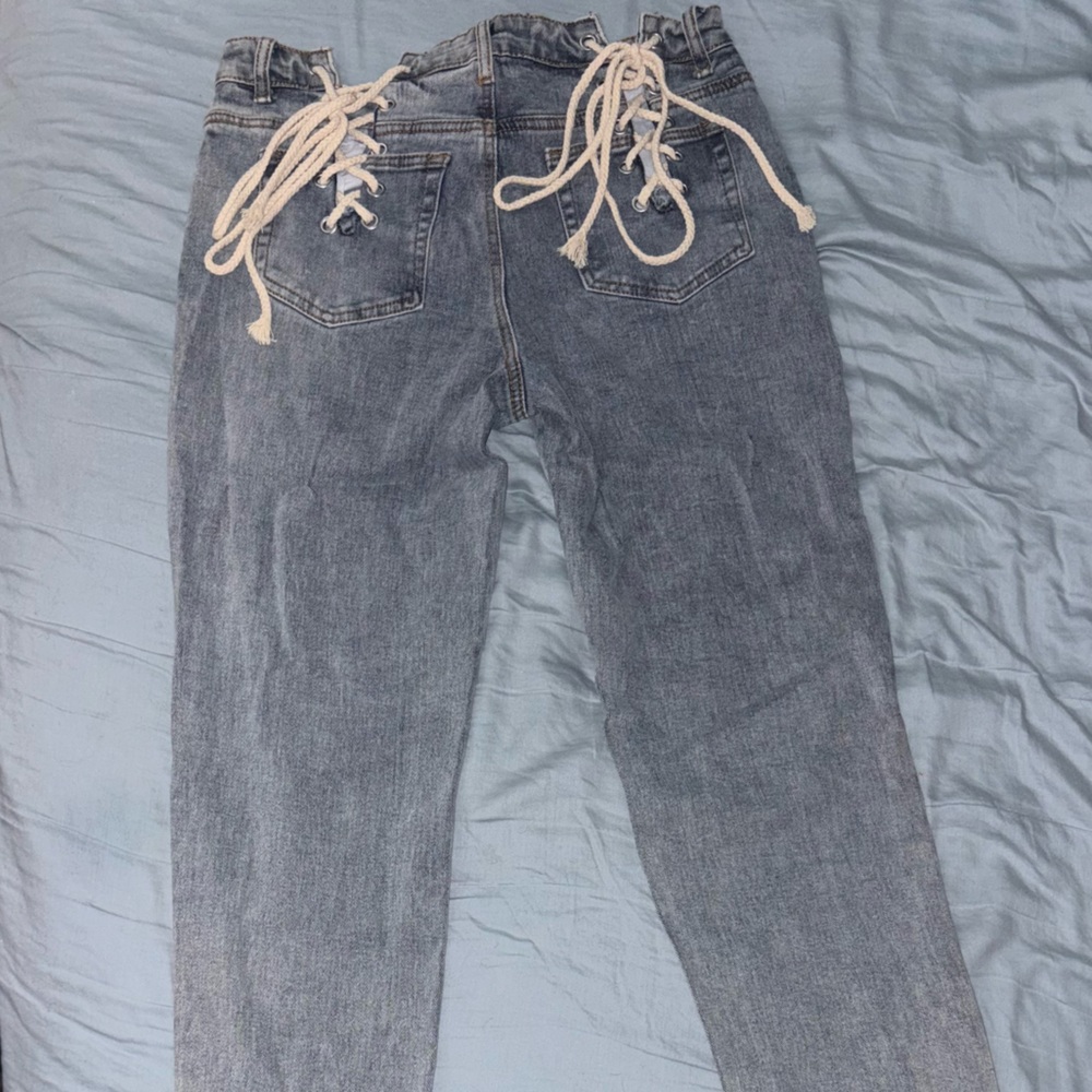 Lace-Up Denim Jeans - Picture 2 of 8